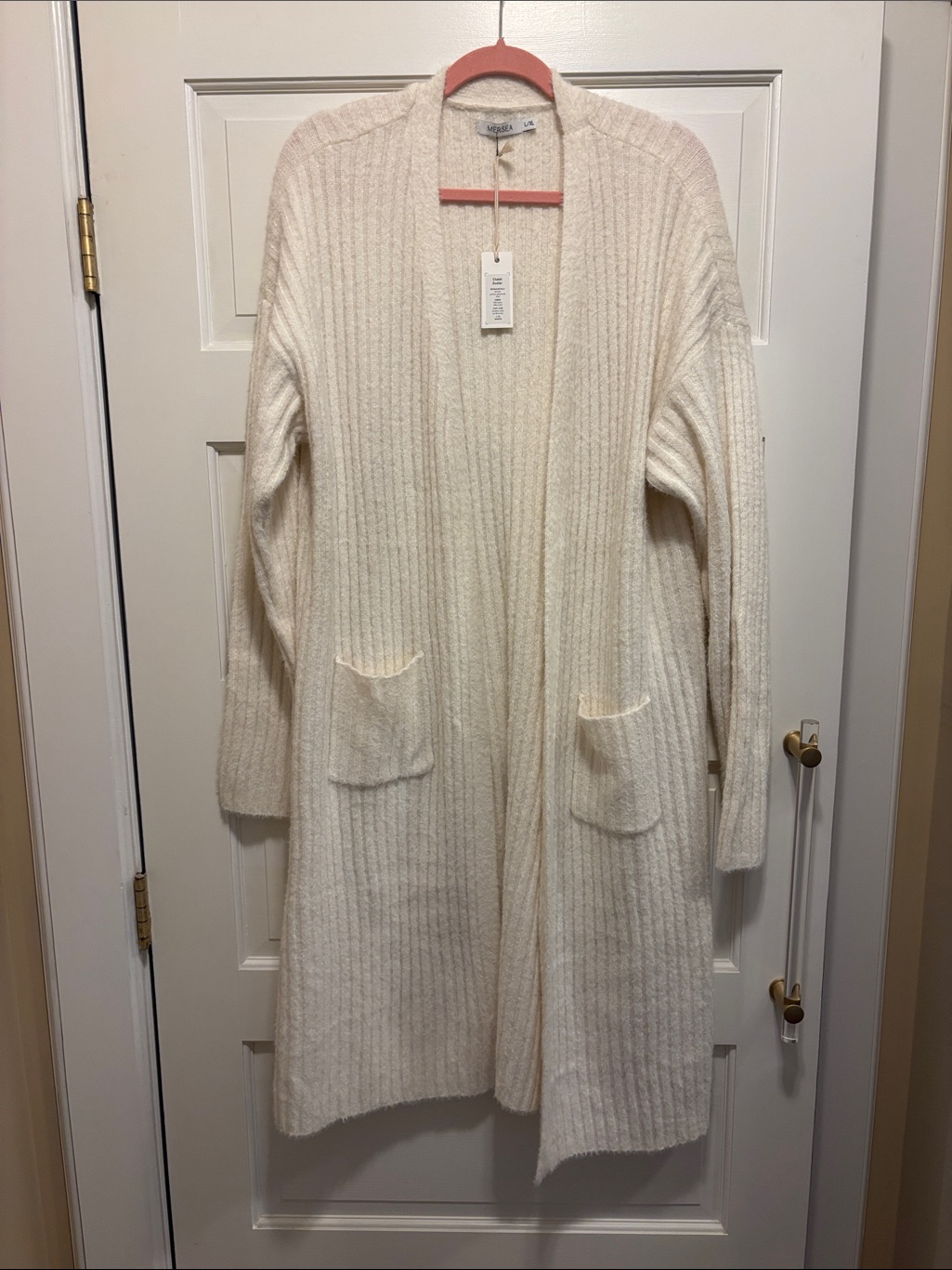 Mersea Chalet Duster Long Ivory Ribbed Open-Front Cardigan